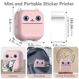 Portable Mini Printer, Portable Photo Printer with Print Paper, Bluetooth-compatible Label Printer for Ios & Android, Office Accessories, Wireless Thermal Printer with Sticky Labels, Thermal Label Maker:_Pink_one-size