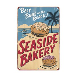 Beach Bakery Tin Sign 8X12IN Coastal Metal Wall Art for Seaside Cafe, Pool House & Summer Party Decor