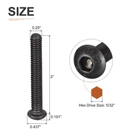 DTGN 1/4-20x2" Button Head Socket Cap Screw 20pcs Machine Carbon Steel Black Oxide Hex Drive Full Thread UNC Fasteners