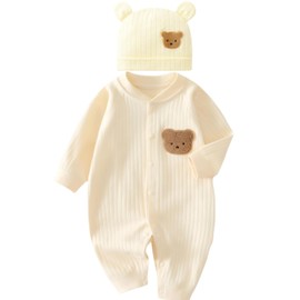 Eosbird Boys Girls Bodysuit Newborn Infant's Warm Cotton Bodysuit with Hat, Organic Cotton Unisex Baby Bodysuit Vests, Comfortable, Soft, Cosy, Cute Bodysuits for Boys & Girls (yellow, 3-6 Mouths)