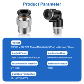 CNAODUN 12 Pcs Push to Connect Fittings 3/8 Inch Tube OD x 3/8 Inch NPT Thread Pneumatic Male Straight and Elbow Quick Connect Air line fittings