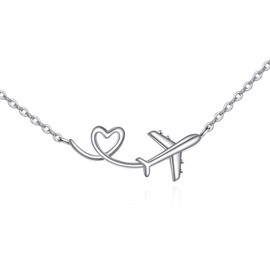 ONEFINITY Airplane Necklace 925 Sterling Silver Heart Airplane Pendant Airplane Jewellery Valentine's Day Gifts For Women