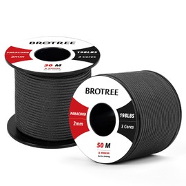 Brotree, parachute cord, nylon rope with 3 strands, tear-resistant, core coat rope (standard, reflective), black
