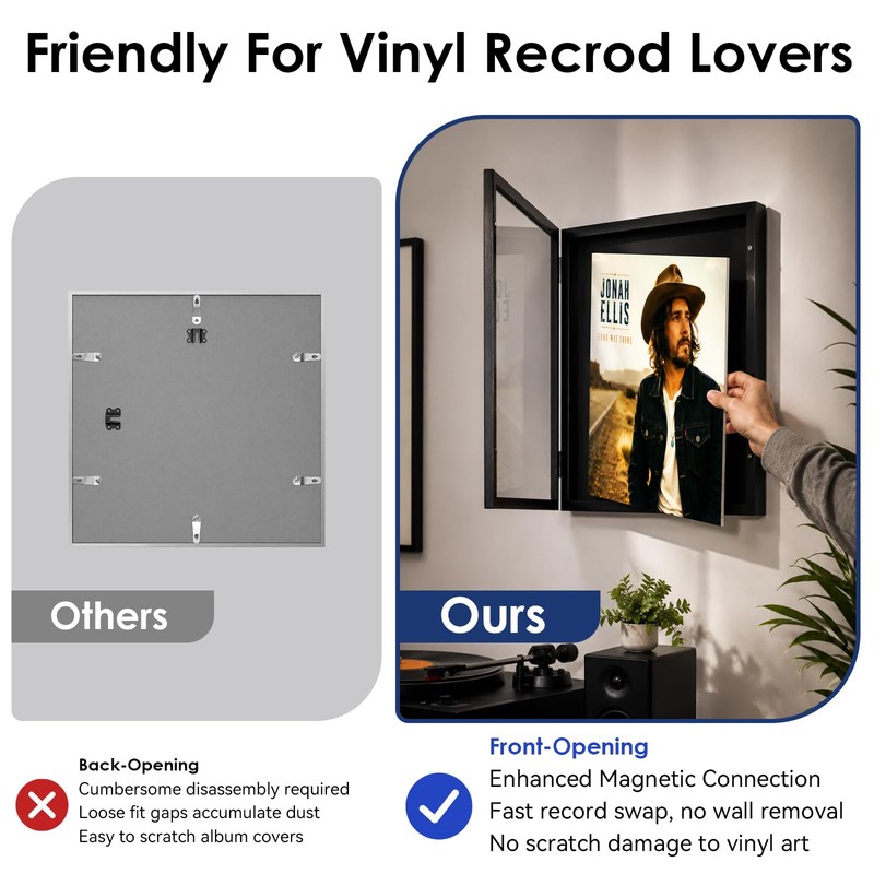 efunny 4-Pack Vinyl Record Display Frame for Wall Mount &