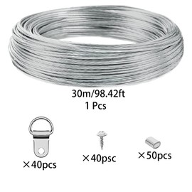 30 m wire rope, 0.7 mm, picture frame, hanging wire, D-ring picture frame, hanging hook and screws, insert for hanging picture frames, signs, climbing plants.