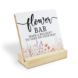 jirteax Flowers Bar Sign,Flower Bar Supplies,Wedding Table Decor,Wedding Flowers Wooden Plaque,4x4 Inches