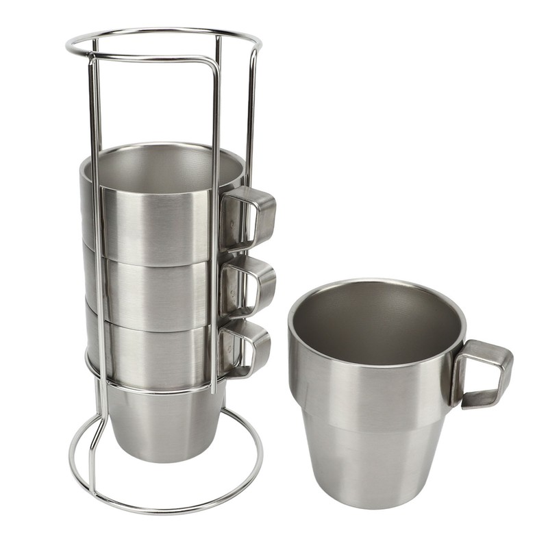 4PCS Camping Double Layer Cups Stainless Steel Food Grade Plastic