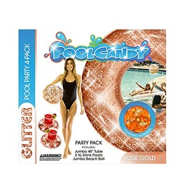 Glitter Brooke and Dylan Pool Candy Pool Party 4 Pack- 1 - 48" Tube, 2 - Drink Floats and 1 - Beach Ball- Rose Gold