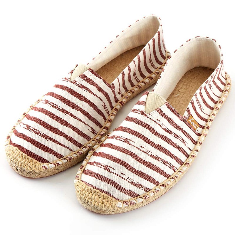 Kentti Men's Stripe Canvas Classic Flat Espadrilles, red, 44 EU