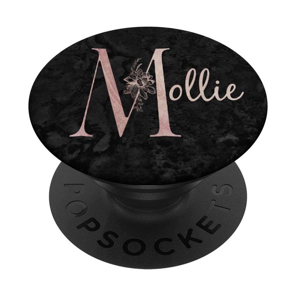 Mollie Name Personalized Pink Rose on Black Design PopSockets PopGrip: