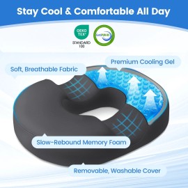 Dailycuddles Donut Pillow for Tailbone Pain, Hemorrhoids - Cooling Gel Memory Foam Chair Seat