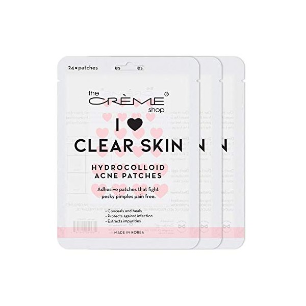 The Crème Shop Heart Shape Clear Skin Hydrocolloid Dark Spot Acne Patches - Infused with Salicylic Acid + Witch Hazel | Adhesive patches that fight pesky pimples. (72 Patches / 3 Sizes)