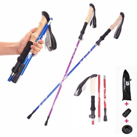 登山ストック 折りたたみ式5節 長さ調整可能 1本 宇宙航空機材 トレッキングポール 軽量 高強度 滑り止め 男女兼用 軽量アルミ製 登山用スティック 徒歩 キャップ ハイキング コンパクト 遠足 収納ケース付属品付き (グレー)