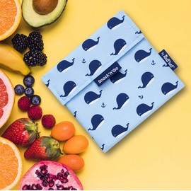 Roll'eat ® Pack of 2 snack bags, sandwich bags with reusable packaging, ecological food container without BPA, fabric bag, colour blue & whales