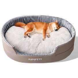SEOUGEE Dog Bed Small Washable - Plush Calming Round Pet Bed for Indoor Dogs & Cats | Soft Cosy Reversible Cushion | Anti-Anxiety | Non-Slip Bottom | Small Medium Puppy Bed (S, Grey)