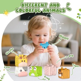 BOBOBELL Animal Soft Gel Stacking Block Set, with Numbers, Animals and Fruit Patterns, Soft Silicone Touch Toys, Suitable for Infants and Toddlers Aged 18 Months to 3 Years, for Play in The Bath.