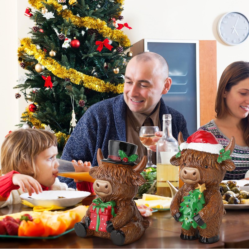 Simgoing 2 Pack Christmas Highland Cow Figurines Highland Cow Statues