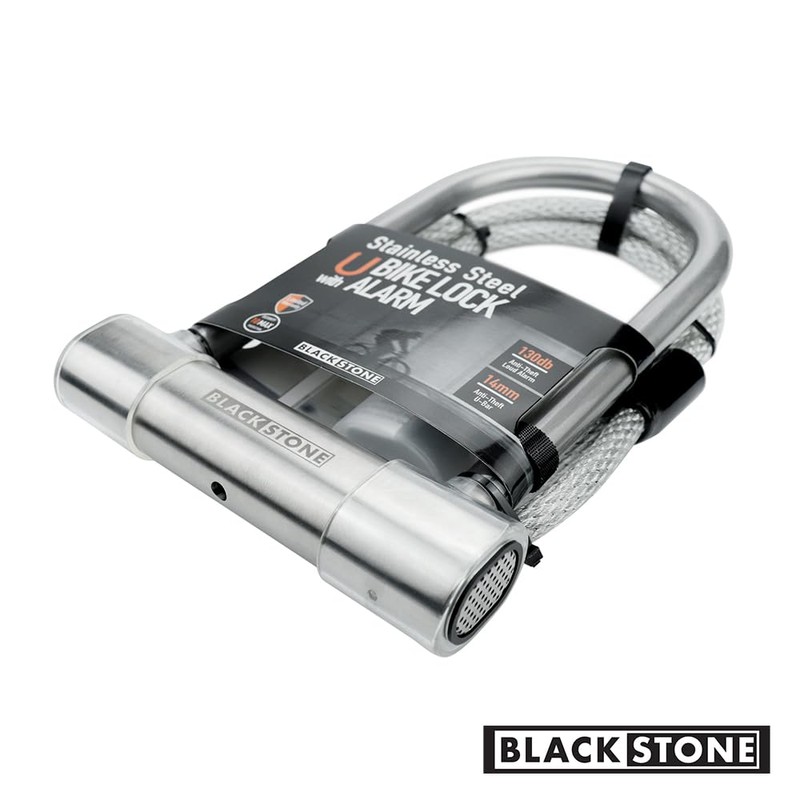 BLACKSTONE Stainless Steel U Bike Lock - 130dB Alarm, Reinforced