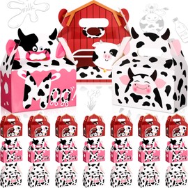 24 Pack Cow Print Party Supplies Cow Candy Boxes Pink Treat Box Animal Goodie Gift Bags for Kids Birthday Party Favors Baby Shower Cow Theme Party Decoration
