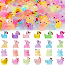 Mini Resin Animals Figures to Hide 72 PCS Luminous Tiny Miniature Figurines Bulk Glow in The Dark Include Baby Ducks Small Chicken Rabbits Frogs for Garden Micro Landscape Aquarium Potted Dollhouse