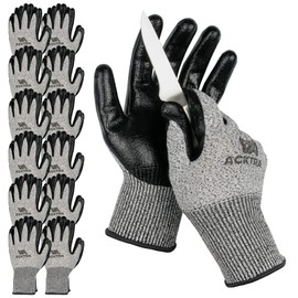 ACKTRA WG012 Level 5 Cut Resistant All Purpose Safety WORK GLOVES 12 pairs, Durable Nitrile Coated, Comfort Fit, EN 388, for Men and Women (Medium)
