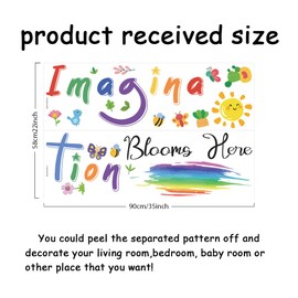 SUPERDANT Imagination Blooms Here Wall Sticker Colorful Flowers Rainbow Children Playroom Nursery Decor Kids Playroom Classroom Wall Vinyl Art Sticker Watercolor Boys Girls Bedroom Decoration