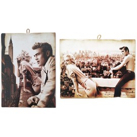 KUSTOM ART Set of 2 Paintings Vintage Style Famous Actors Series "Marilyn Monroe, James Dean, Elvis Presley". Print on Wood 18x25 and 25x18 cm. For Restaurant Pizzeria Bar Hotel Furnishings.