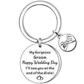 AMZQ Groom Gifts Wedding Day Gifts from Bride Engagement Wedding Gift for Husband Husband to Be Gift To My Gorgeous Groom Present I'll See You at The End of The Aisle Keyring