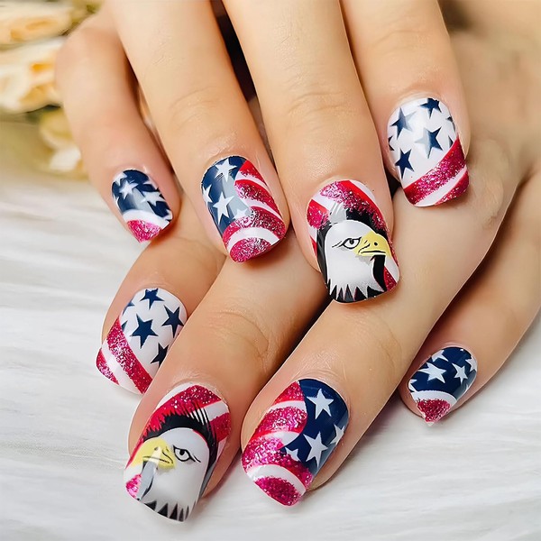 BFY 4th of July Press on Nails Medium Square Fake