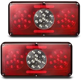 Partsam 2Pcs Rectangle LED Trailer Camper RV Triple Tail Lights Stop Turn Tail Backup Reverse Lights Taillights Vertical and Horizontal Mount - Red and White