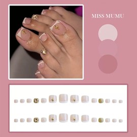 MISS MUMU ネイルチップ 足 24枚入 ネイルチップ ショート 春夏 シンプル かわいい 人気 ネイルシール 花嫁ネイル 光沢 つけ爪 成人式 結婚式 入学式 卒業式 パーティー できます フット用(ヴィーナス-J209)