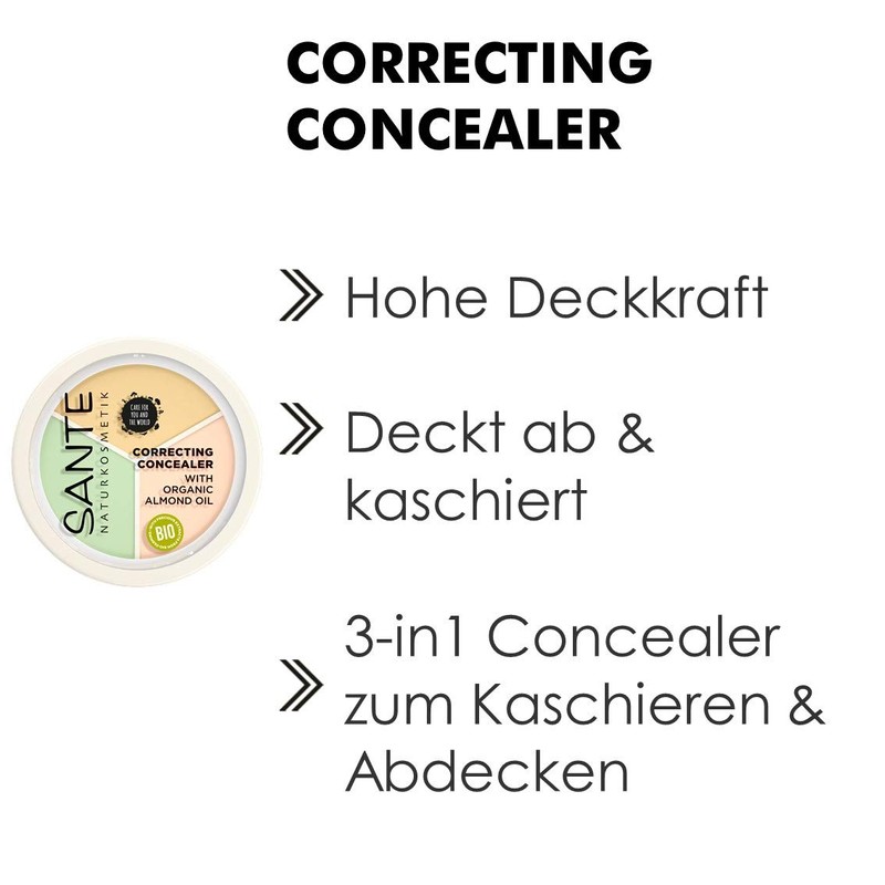 SANTE Naturkosmetik Correcting Concealer 3in1, 3 Farbnuancen zur Abdeckung von
