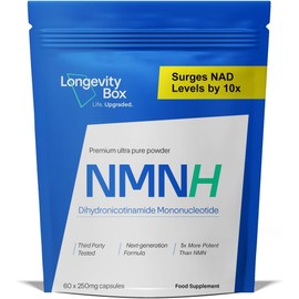 Longevity Box Longevity Box NMNH NMN Alternative 60 x 250mg - 5X More Potent Than NMN, Advanced NAD+ Booster, Dihydronicotinamide Mononucleotide for Healthy Aging, Energy, DNA Repair & Cellular Health, 60 Capsules