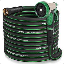 Manguera de jardín de 50 pies x 5/8 pulgadas con boquilla, manguera de agua resistente, flexible, ligera y sin torceduras con mango giratorio, accesorios macho a hembra