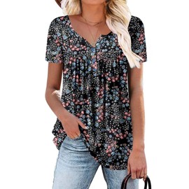 ROSELINLIN Womens Floral Tunic Tops Summer Dressy Casual Tops Short Sleeve V Neck Shirts Floret XL