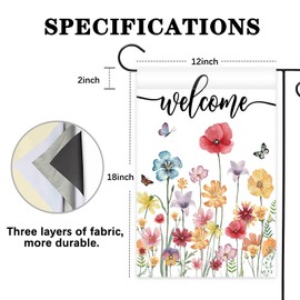 Avezano Welcome Wildflower Garden Flag Spring and Summer Floral Yard Flag for Outside Farmhouse Garden Decor Seasonal Welcome Sign Porch Decorations 12x18 Inch