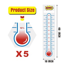 KIUKIUO 5 Pcs Fundraising Thermometer Charts 10 x 40 Dry Erase Goal Trackers Chart Thermometer Goal Setting Wall Poster Vinyl Sticker for Home School Office Fundraising (Grey)