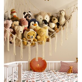 Stuffed Animal Storage Hammock or Net Corner - Large Toy Hammock Net for Stuffed Animals Room Decor - Cute Stuff Animal Organizer Holder for Plush Plushie - Kids Baby Nursery Wall Bedroom Home Decor