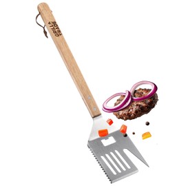 Grill Trade 5-in-1 Grill Spatula with Knife, Fork, Tenderizer, Bottle Opener, and Turner BBQ Tool - Multifunction with Wooden Handle-Ergonomic Cooking Tool for Outdoor Grilling, Flipping, Cutting-19''