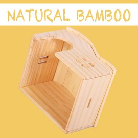 Large Natural Wooden Hamster Hideout House - Chew-Resistant Pet Toy Shelter for Syrian Hamsters, Gerbils, and Small Animals - 21x15.5x13cm Bamboo and Pine Wood Construction