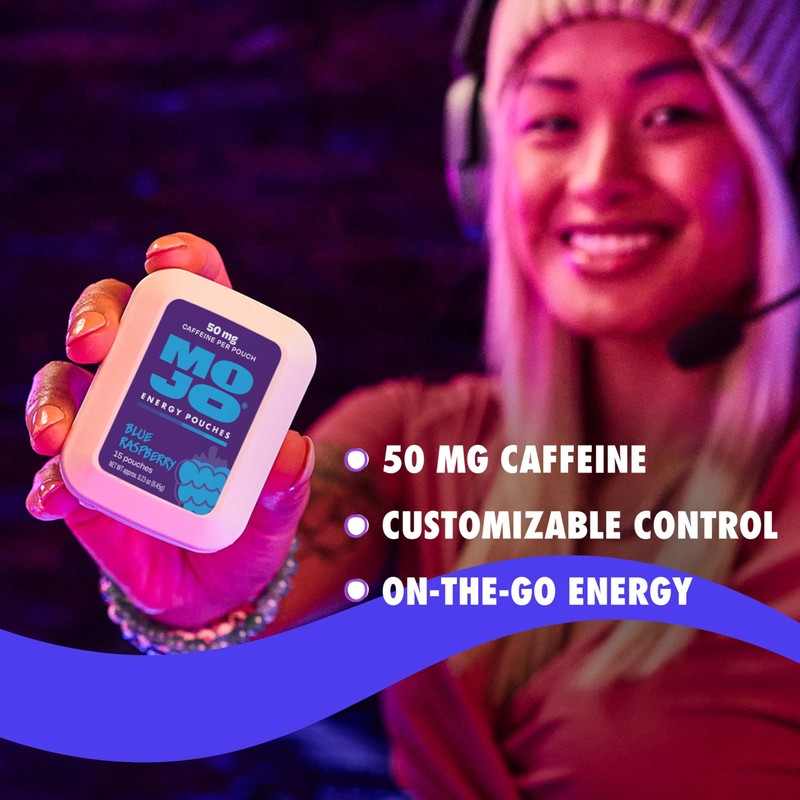 MOJO Energy Pouches Blue Raspberry Flavor, 50 mg per Caffeine