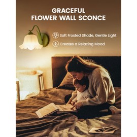 Hardwired Wall Sconces Set of Two, Vintage Wall Sconce with Switch, Green Wall Light Fixture with Tulip Flower Lampshade, Wall light indoor for Bedroom Bedside Living Room Bathroom Hallway Wall Lamp