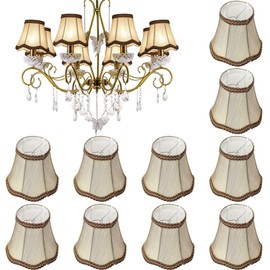 Riakrum 10 Pcs Shades for Chandeliers European Small Lamp Shade Chandelier Clip on Fabric Drum Lamp Mini Rustic Light Cover for Table Candle Wall Light Replacement, 3.1 x 5.5 x 4.7 Inch(Golden)