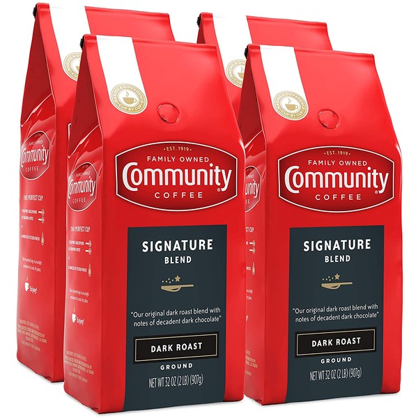 Community Coffee Signature Blend Dark Roast, Ground, 32 Ounces (4 Pack)