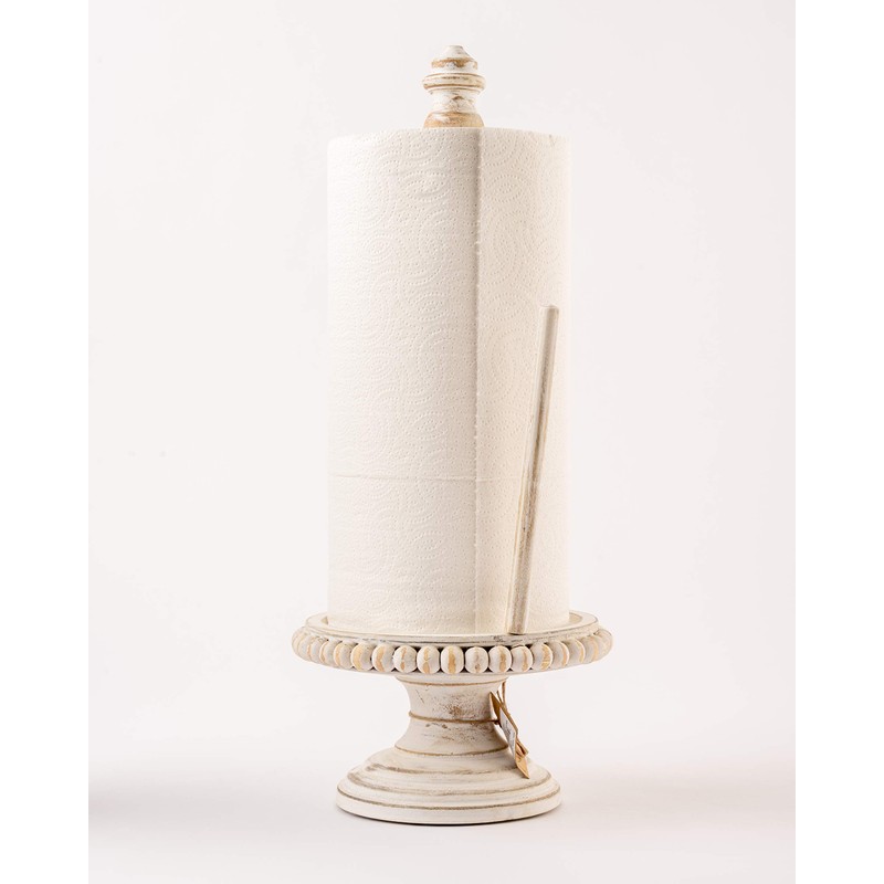Mud Pie 47100002 Farmhouse Washed Beaded Wood Pedestal Paper Towel