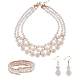 baotongle 4pcs Pearl Necklace and Earrings Set for Women Jewelry Set Faux Pearl Necklace Earrings Pearl Bracelets for Wedding Party Gift