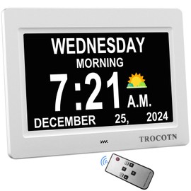 TROCOTN Dementia Clock, Calendar Clock Large Display with Custom Alarms. (7 inch White)