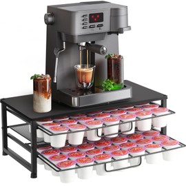 ECOLOVI K Cup Holder Organizer for 70 Pods, 2-Tier Coffee Pod Holder for Keurig K-Cup with 2 Sliding Storage Drawers, Coffee Station Bar Organizer for Kitchen Countertop, Home & Office, Frosted Black