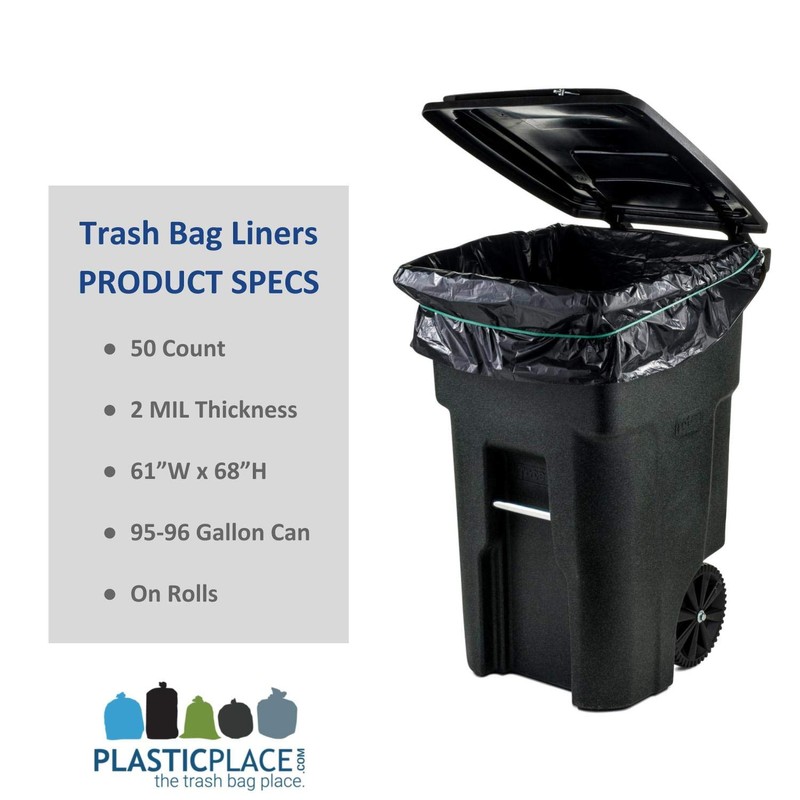Plasticplace 95-96 Gallon Trash Bags │ 2.0 Mil │ Black