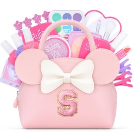 QLOVEA Pretend Makeup Kit for Girls Kids Toddlers - Initial Purse & Makeup Sets for Kids Make Up Toys Gifts for Girls Kid S